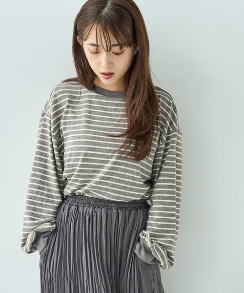 mil(ミル)の「ボリューム袖 ボーダーロンT【588093】(Tシャツ/カットソー・レディース・ブラック×ホワイト/ライトグレー/ホワイト×グレー・XS/S)」の8枚目の写真