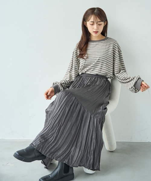 mil(ミル)の「ボリューム袖 ボーダーロンT【588093】(Tシャツ/カットソー・レディース・ブラック×ホワイト/ライトグレー/ホワイト×グレー・XS/S)」の7枚目の写真