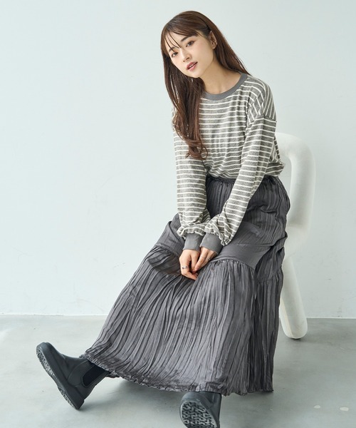mil(ミル)の「ボリューム袖 ボーダーロンT【588093】(Tシャツ/カットソー・レディース・ブラック×ホワイト/ライトグレー/ホワイト×グレー・XS/S)」の13枚目の写真