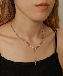 ORLEAN（オルレアン）の「金属アレルギー対応 デザインモチーフ Y字ネックレス パール 喜平チェーン  サージカルステンレス（ネックレス）」