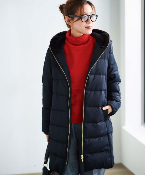 le.coeur blanc（ルクールブラン）の「ファーフードロングダウン（ダウンジャケット/コート・レディース・グレイッシュベージュ/モカ/ネイビー/ライトグレー/ブラック・36/38/40）」の5枚目の写真