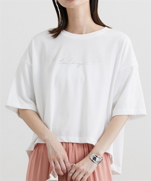 nissen（ニッセン）の「綿混天竺ロゴＴシャツ（Tシャツ/カットソー・レディース・ブラック系1/アイボリー系1/ホワイト系4/ブラック系3/ホワイト系3/ホワイト系1/ホワイト系2・M/L）」の3枚目の写真