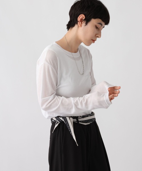 studio CLIP（スタディオクリップ）の「《ウタオ》シアーテレコプルオーバー（Tシャツ/カットソー・レディース・オフホワイト/ライトグレー/ブラウン/ホワイト・FREE）」の2枚目の写真