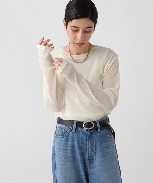 studio CLIP（スタディオクリップ）の「《ウタオ》シアーテレコプルオーバー（Tシャツ/カットソー・レディース・オフホワイト/ライトグレー/ブラウン/ホワイト・FREE）」の3枚目の写真