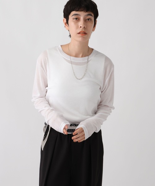 studio CLIP（スタディオクリップ）の「《ウタオ》シアーテレコプルオーバー（Tシャツ/カットソー・レディース・オフホワイト/ライトグレー/ブラウン/ホワイト・FREE）」の10枚目の写真