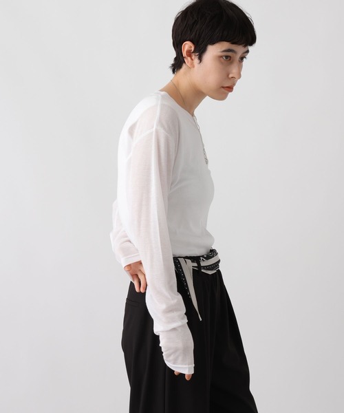 studio CLIP（スタディオクリップ）の「《ウタオ》シアーテレコプルオーバー（Tシャツ/カットソー・レディース・オフホワイト/ライトグレー/ブラウン/ホワイト・FREE）」の11枚目の写真