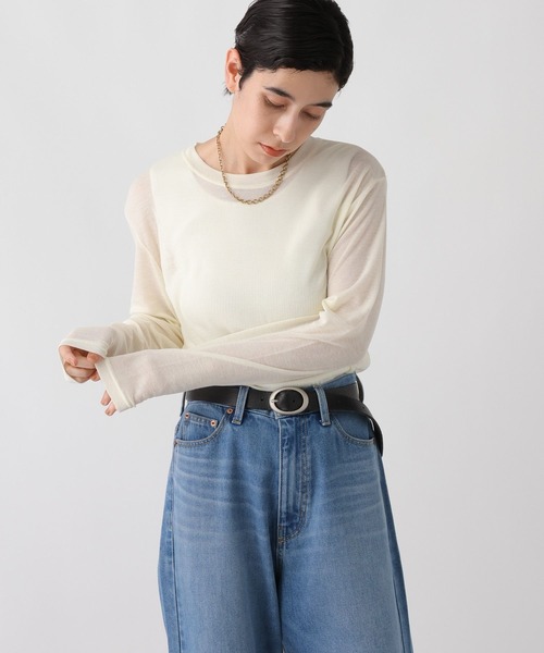 studio CLIP（スタディオクリップ）の「《ウタオ》シアーテレコプルオーバー（Tシャツ/カットソー・レディース・オフホワイト/ライトグレー/ブラウン/ホワイト・FREE）」の5枚目の写真