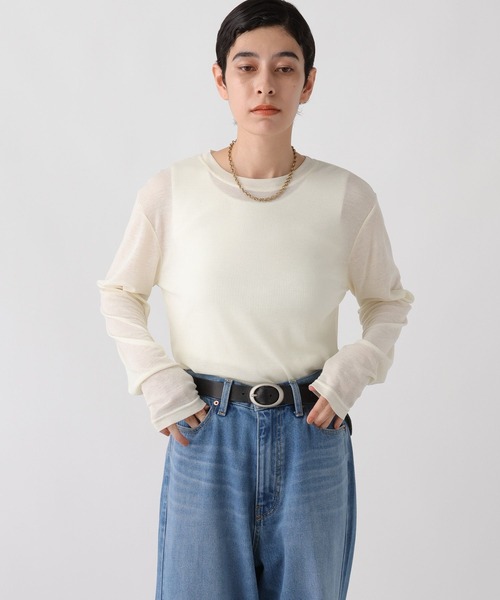 studio CLIP（スタディオクリップ）の「《ウタオ》シアーテレコプルオーバー（Tシャツ/カットソー・レディース・オフホワイト/ライトグレー/ブラウン/ホワイト・FREE）」の6枚目の写真