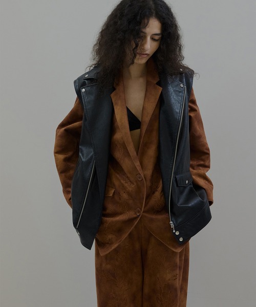 セール】SYNTHETIC SUEDE EMBROIDERY JACKET（テーラードジャケット