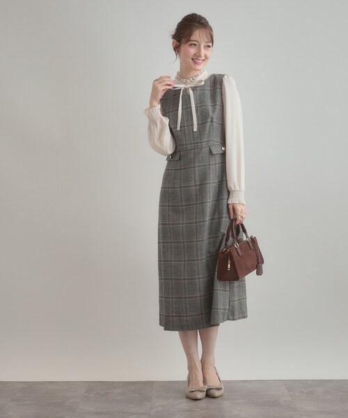couture brooch（クチュールブローチ）の「【美シルエット・大人可愛い・通勤】TRチェックジャンスカ（ワンピース・レディース・ブラウン系その他2/ブラック系1・36/38/40/42）」の3枚目の写真