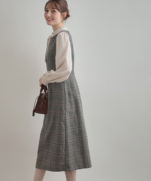 couture brooch（クチュールブローチ）の「【美シルエット・大人可愛い・通勤】TRチェックジャンスカ（ワンピース・レディース・ブラウン系その他2/ブラック系1・36/38/40/42）」の7枚目の写真