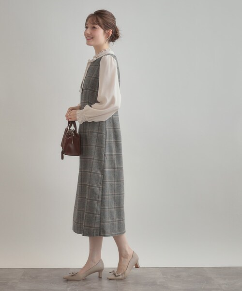 couture brooch（クチュールブローチ）の「【美シルエット・大人可愛い・通勤】TRチェックジャンスカ（ワンピース・レディース・ブラウン系その他2/ブラック系1・36/38/40/42）」の8枚目の写真