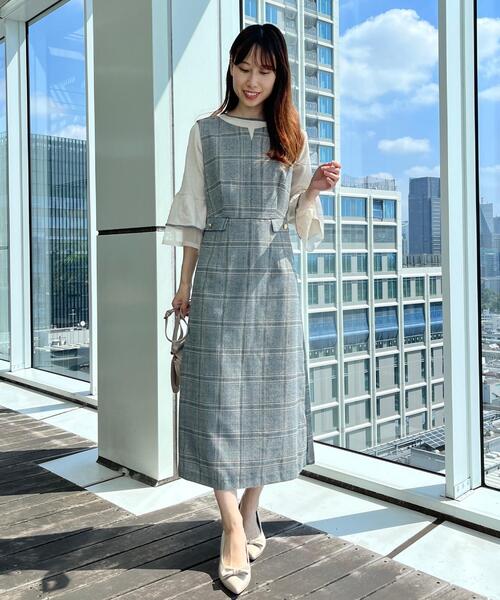 couture brooch（クチュールブローチ）の「【美シルエット・大人可愛い・通勤】TRチェックジャンスカ（ワンピース・レディース・ブラウン系その他2/ブラック系1・36/38/40/42）」の9枚目の写真