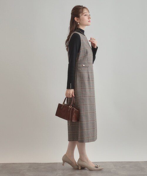 couture brooch（クチュールブローチ）の「【美シルエット・大人可愛い・通勤】TRチェックジャンスカ（ワンピース・レディース・ブラウン系その他2/ブラック系1・36/38/40/42）」の14枚目の写真