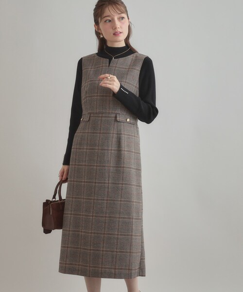 couture brooch（クチュールブローチ）の「【美シルエット・大人可愛い・通勤】TRチェックジャンスカ（ワンピース・レディース・ブラウン系その他2/ブラック系1・36/38/40/42）」の16枚目の写真