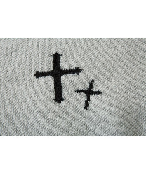 Ressaca（レサーカ）の「オーバーサイズダメージ加工クロス柄ハンドステッチニット（ニット/セーター・メンズ・ブラック/グレー・L/XL/M）」の6枚目の写真