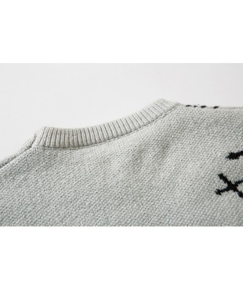 Ressaca（レサーカ）の「オーバーサイズダメージ加工クロス柄ハンドステッチニット（ニット/セーター・メンズ・ブラック/グレー・L/XL/M）」の3枚目の写真