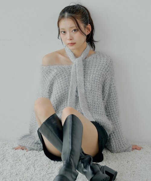 チコページ•*¨*•.¸♬︎ タイ付きメランジルーズニット（ニット/セーター）｜Chico（チコ