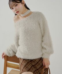 タイ付きメランジルーズニット