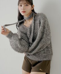 チョココロネ　Cニット グレー セール】 ストレッチコットン鹿の子編み ハイネックフレンチ