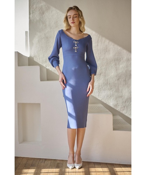 Estella.K(エステラケー)の「Ivanna Knit Midi Dress ハートネックリブニットドレス(ワンピース・レディース・ブルー系その他/ブラック・FREE)」の14枚目の写真