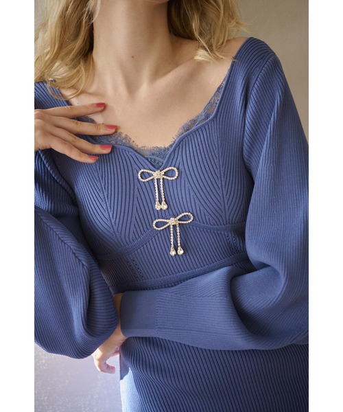 Estella.K(エステラケー)の「Ivanna Knit Midi Dress ハートネックリブニットドレス(ワンピース・レディース・ブルー系その他/ブラック・FREE)」の16枚目の写真