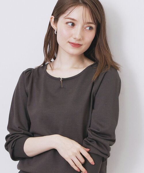 セール】パール調パーツ付きクルーネックニット【洗濯機OK】《8col/XS