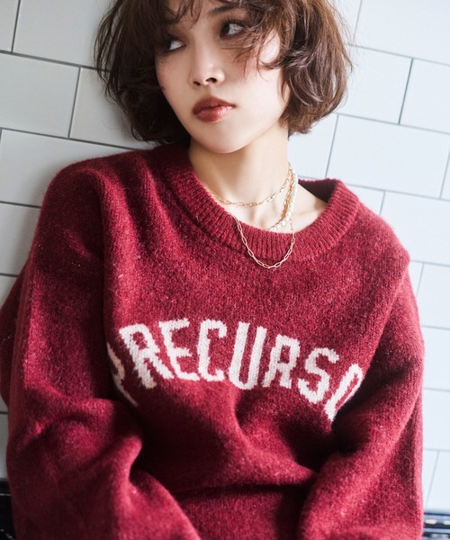 BAYFLOW（ベイフロー）の「ジャガードロゴニットプルオーバー（ニット/セーター・レディース・モカ/ボルドー/グレー/オフホワイト/ライトブルー/ピンク・FREE）」の6枚目の写真