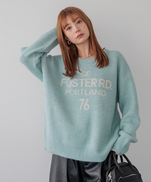 BAYFLOW（ベイフロー）の「ジャガードロゴニットプルオーバー（ニット/セーター・レディース・モカ/ボルドー/グレー/オフホワイト/ライトブルー/ピンク・FREE）」の4枚目の写真