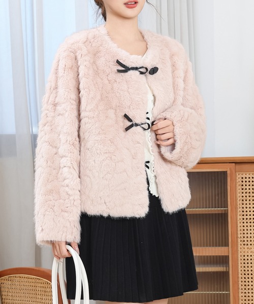 Anely(アネリー)の「ノーカラー コンパクト ファー ダッフル ジャケット(ノーカラージャケット・レディース・アイボリー/ブラック/ベージュ/ピンク・FREE)」の11枚目の写真
