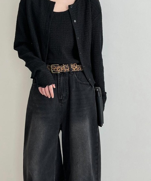 semplice(センプリチェ)の「オーバーサイズワイドデニムパンツ(デニムパンツ・レディース・ブラック/オフホワイト・L/M/S/XL)」の5枚目の写真