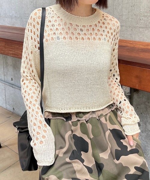 ROGER AND RAW(ロジャーアンドロウ)の「ショート丈クロシェ編みニット(ニット/セーター・レディース・ブラック/ベージュ/グレー・FREE)」の3枚目の写真