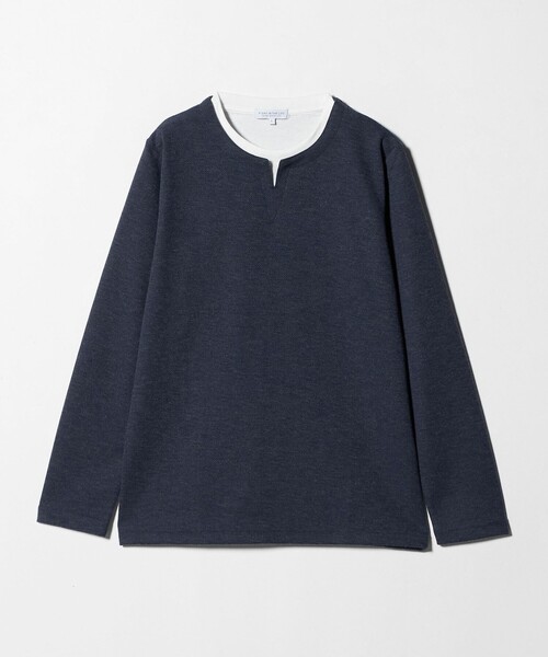 A DAY IN THE LIFE UNITED ARROWS(アデイインザライフユナイテッドアローズ)の「メランジ ジャガード フェイクレイヤード キーネックカットソー<A DAY IN THE LIFE>(Tシャツ/カットソー・メンズ・ネイビー/ベージュ/ダークグレー・M/L)」の1枚目の写真