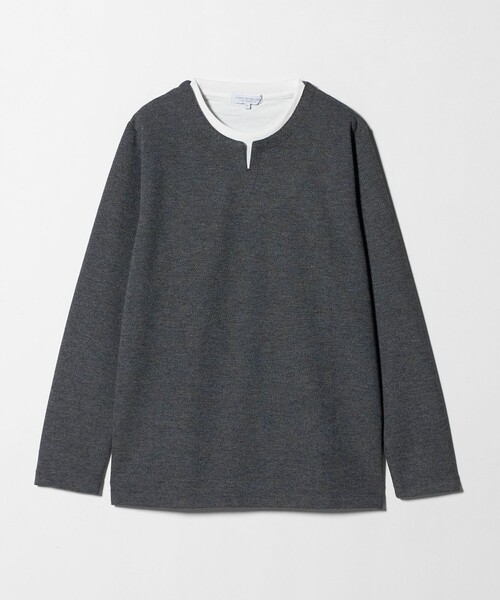 A DAY IN THE LIFE UNITED ARROWS(アデイインザライフユナイテッドアローズ)の「メランジ ジャガード フェイクレイヤード キーネックカットソー<A DAY IN THE LIFE>(Tシャツ/カットソー・メンズ・ネイビー/ベージュ/ダークグレー・M/L)」の2枚目の写真