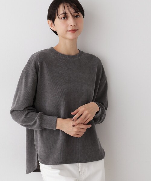 Dessin(デッサン)の「【洗える】ベロアサーマルカットソー(Tシャツ/カットソー・レディース・ダークブラウン/オフホワイト/グレー・01/02/03)」の3枚目の写真