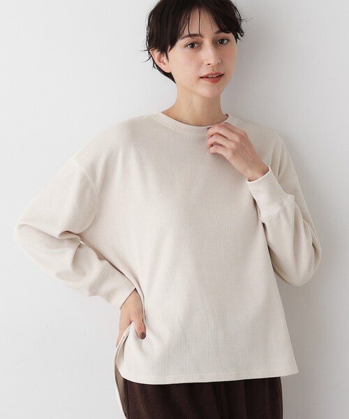 Dessin(デッサン)の「【洗える】ベロアサーマルカットソー(Tシャツ/カットソー・レディース・ダークブラウン/オフホワイト/グレー・01/02/03)」の2枚目の写真