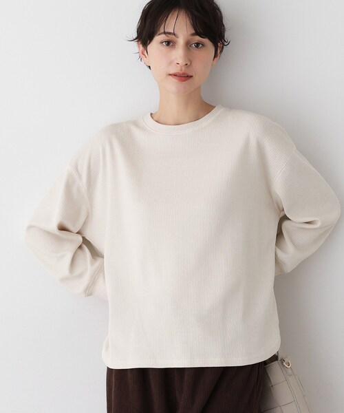 Dessin(デッサン)の「【洗える】ベロアサーマルカットソー(Tシャツ/カットソー・レディース・ダークブラウン/オフホワイト/グレー・01/02/03)」の5枚目の写真