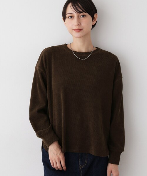 Dessin(デッサン)の「【洗える】ベロアサーマルカットソー(Tシャツ/カットソー・レディース・ダークブラウン/オフホワイト/グレー・01/02/03)」の8枚目の写真