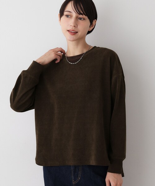 Dessin(デッサン)の「【洗える】ベロアサーマルカットソー(Tシャツ/カットソー・レディース・ダークブラウン/オフホワイト/グレー・01/02/03)」の9枚目の写真