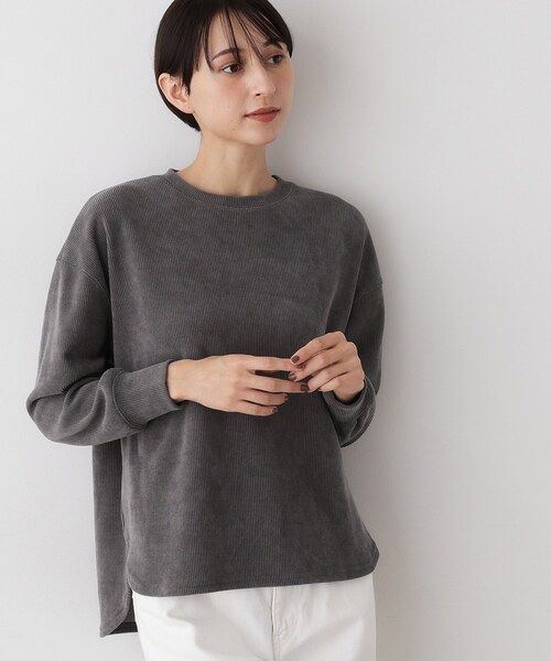 Dessin(デッサン)の「【洗える】ベロアサーマルカットソー(Tシャツ/カットソー・レディース・ダークブラウン/オフホワイト/グレー・01/02/03)」の13枚目の写真