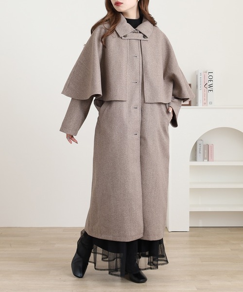 OMNES（オムネス）の「ニットモッサ ケープ取り外しステンカラーコート マルチWAYコート（ステンカラーコート・レディース・グレー/ブラック/ベージュ/チャコール/ブラウン・FREE）」の5枚目の写真