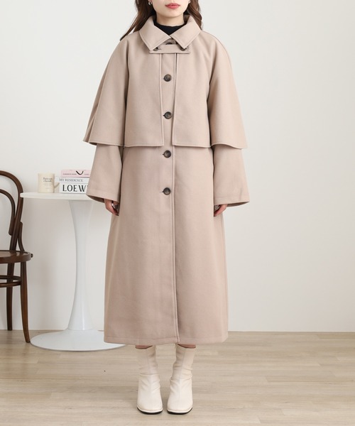 OMNES（オムネス）の「ニットモッサ ケープ取り外しステンカラーコート マルチWAYコート（ステンカラーコート・レディース・グレー/ブラック/ベージュ/チャコール/ブラウン・FREE）」の15枚目の写真