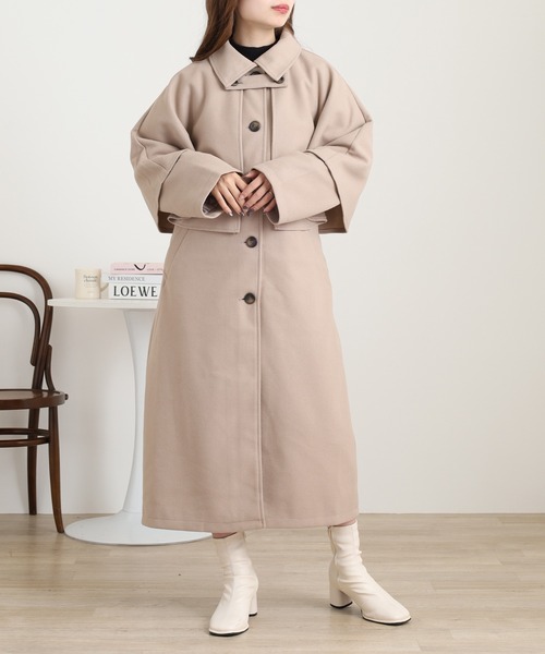 OMNES（オムネス）の「ニットモッサ ケープ取り外しステンカラーコート マルチWAYコート（ステンカラーコート・レディース・グレー/ブラック/ベージュ/チャコール/ブラウン・FREE）」の11枚目の写真