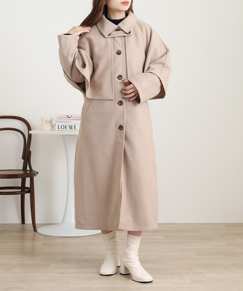 OMNES（オムネス）の「ニットモッサ ケープ取り外しステンカラーコート マルチWAYコート（ステンカラーコート・レディース・グレー/ブラック/ベージュ/チャコール/ブラウン・FREE）」の12枚目の写真