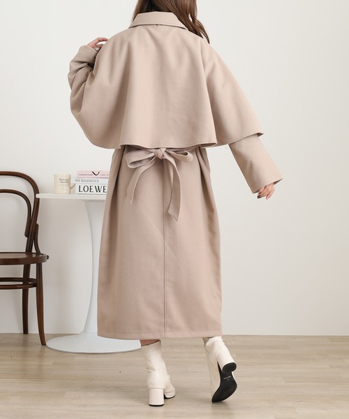 OMNES（オムネス）の「ニットモッサ ケープ取り外しステンカラーコート マルチWAYコート（ステンカラーコート・レディース・グレー/ブラック/ベージュ/チャコール/ブラウン・FREE）」の13枚目の写真