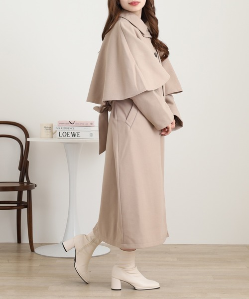 OMNES（オムネス）の「ニットモッサ ケープ取り外しステンカラーコート マルチWAYコート（ステンカラーコート・レディース・グレー/ブラック/ベージュ/チャコール/ブラウン・FREE）」の14枚目の写真