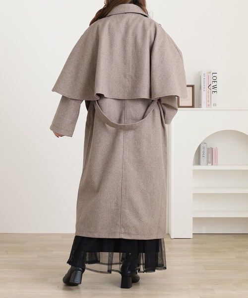 OMNES（オムネス）の「ニットモッサ ケープ取り外しステンカラーコート マルチWAYコート（ステンカラーコート・レディース・グレー/ブラック/ベージュ/チャコール/ブラウン・FREE）」の9枚目の写真