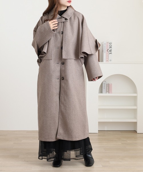 OMNES（オムネス）の「ニットモッサ ケープ取り外しステンカラーコート マルチWAYコート（ステンカラーコート・レディース・グレー/ブラック/ベージュ/チャコール/ブラウン・FREE）」の7枚目の写真