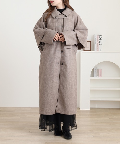 OMNES（オムネス）の「ニットモッサ ケープ取り外しステンカラーコート マルチWAYコート（ステンカラーコート・レディース・グレー/ブラック/ベージュ/チャコール/ブラウン・FREE）」の8枚目の写真
