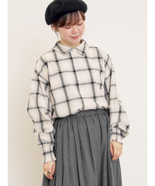 Samansa Mos2（サマンサ モスモス）の「袖口シャーリングチェックシャツ（シャツ/ブラウス・レディース・レッド/ベージュ/イエロー・F）」の4枚目の写真